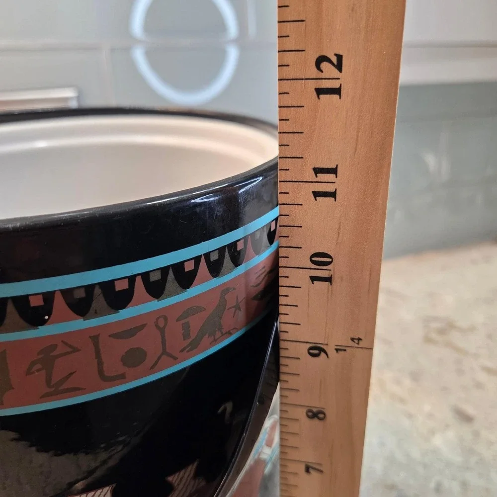 Vintage Georges Briard Egyptian Revival Ice Bucket Blk Hieroglyphics MCM Barware